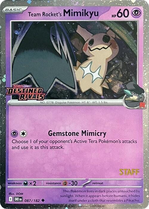 Team Rocket's Mimikyu (087/182) (Prerelease Staff) [Scarlet & Violet: Destined Rivals] | Cracking-Singles