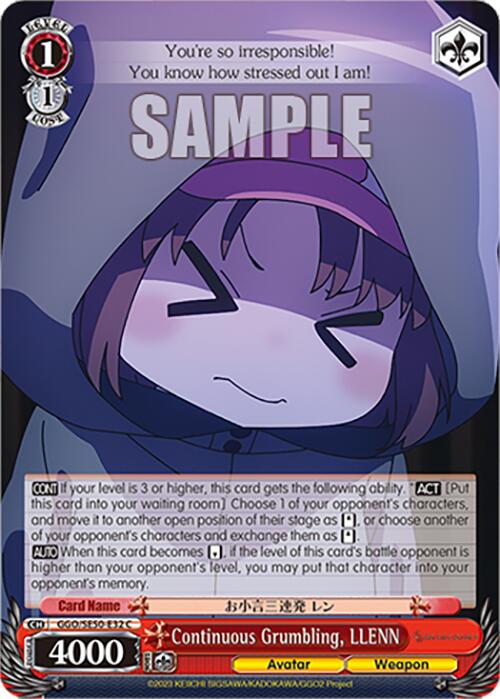 Continuous Grumbling, LLENN (GGO/SE50-E32 C) [SAO Alternative–Gun Gale Online–2 Premium Booster] | Cracking-Singles