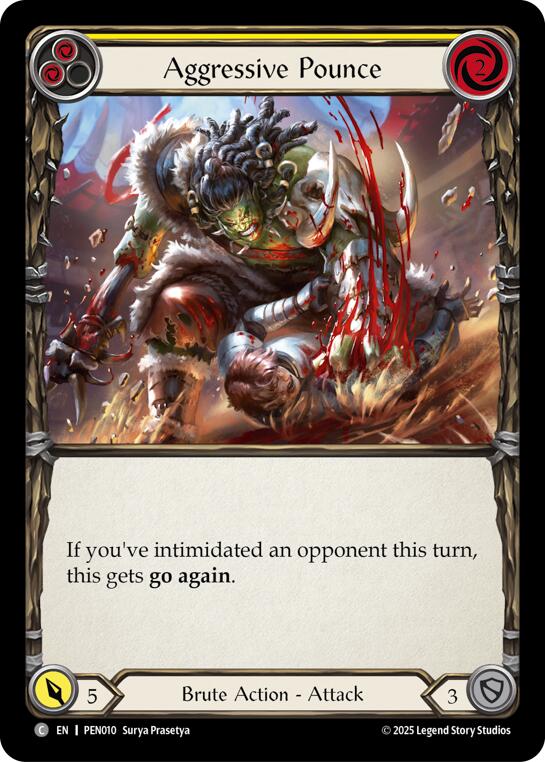 Aggressive Pounce (Yellow) (Rainbow Foil) [PEN010] (Compendium of Rathe)  Rainbow Foil | Cracking-Singles