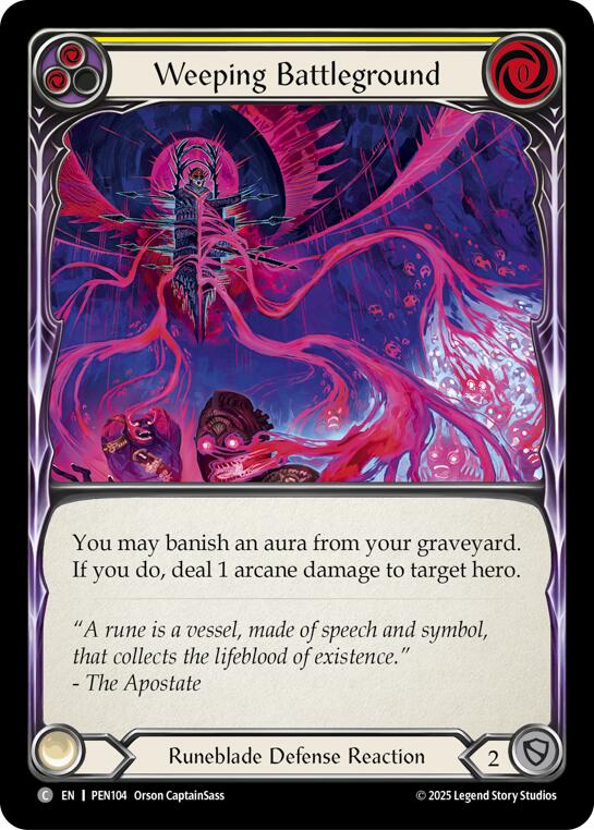 Weeping Battleground (Yellow) (Rainbow Foil) [PEN104] (Compendium of Rathe)  Rainbow Foil | Cracking-Singles