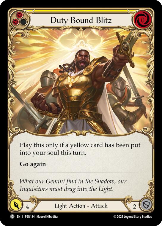 Duty Bound Blitz (Yellow) (Rainbow Foil) [PEN184] (Compendium of Rathe)  Rainbow Foil | Cracking-Singles