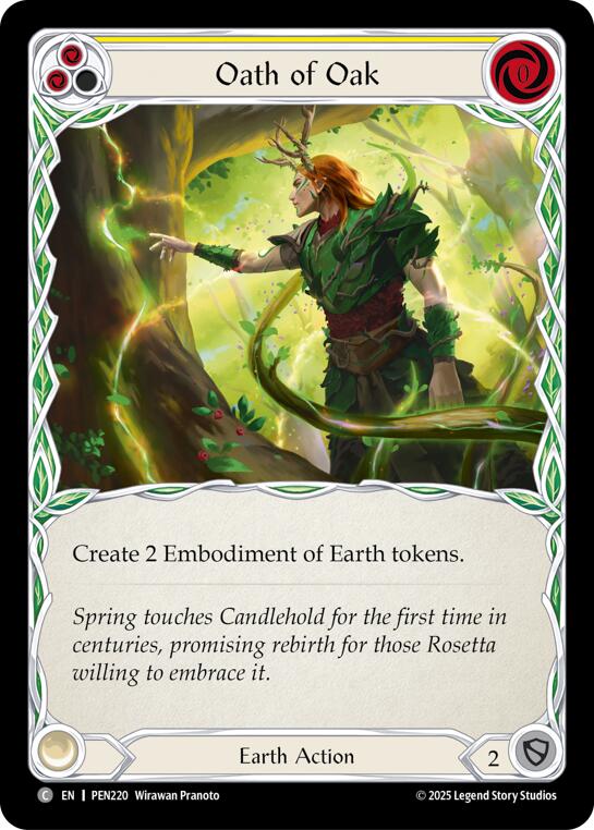 Oath Of Oak (Yellow) (Rainbow Foil) [PEN220] (Compendium of Rathe)  Rainbow Foil | Cracking-Singles