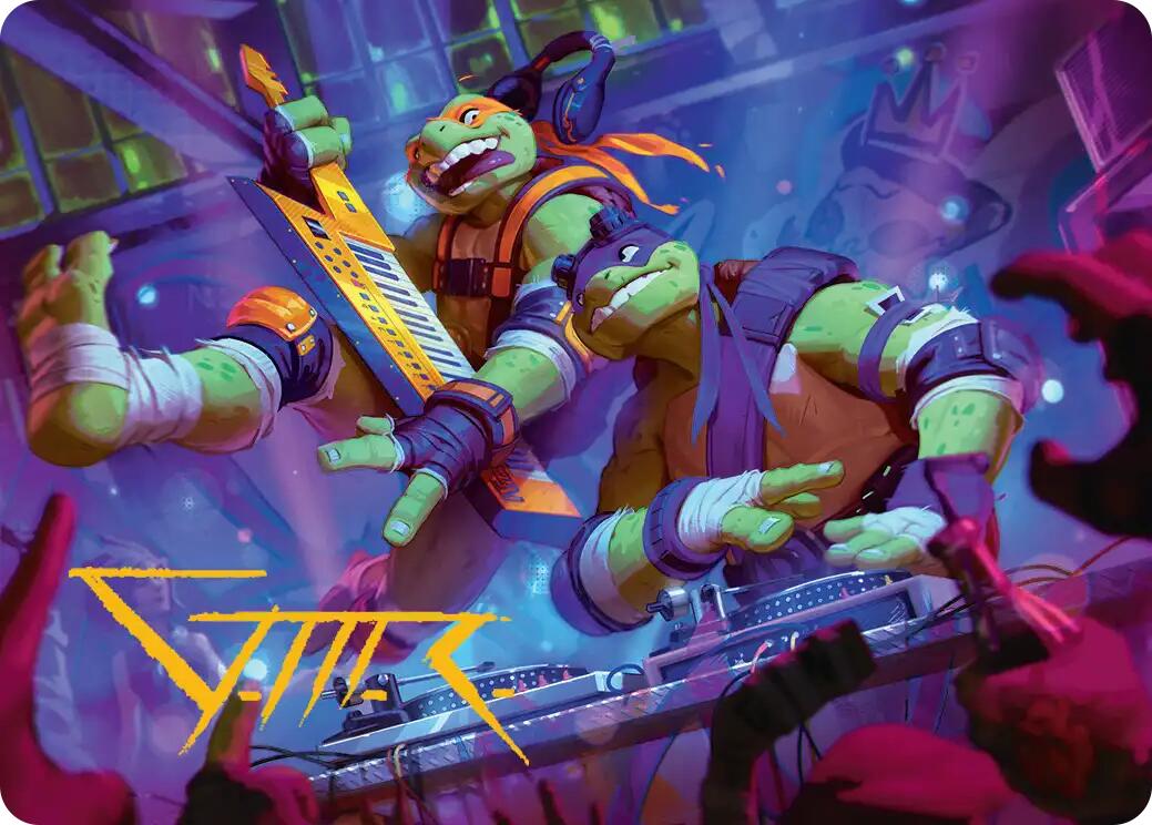Mikey & Don, Party Planners Art Card (Gold-Stamped Signature) [Teenage Mutant Ninja Turtles Art Series] | Cracking-Singles