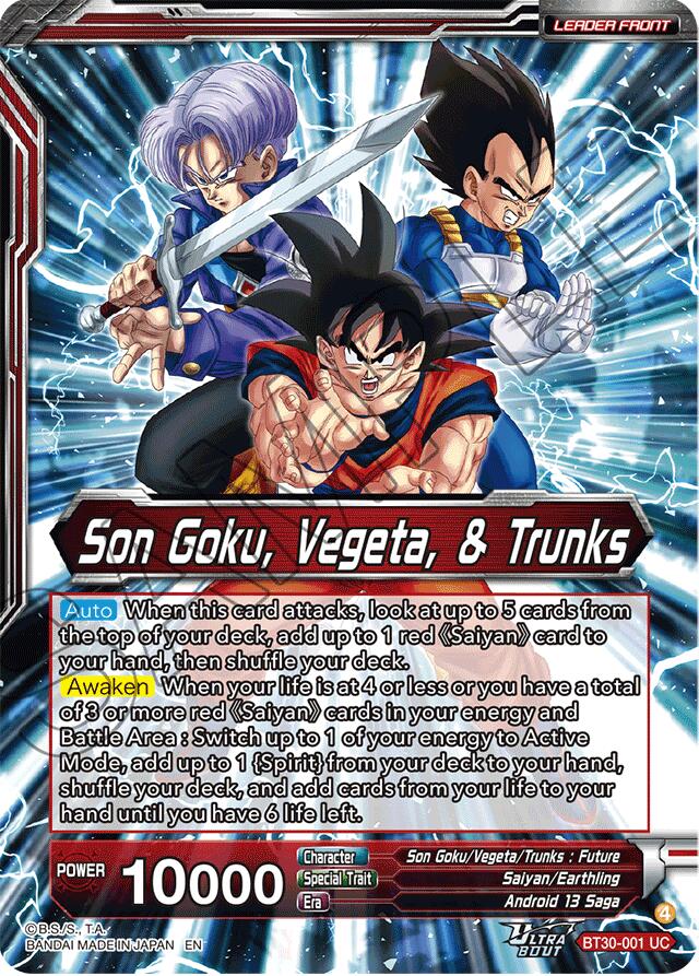 Son Goku, Vegeta, & Trunks // Super Saiyans United (SLR) (BT30-001) [Three Glorious Fighters] | Cracking-Singles