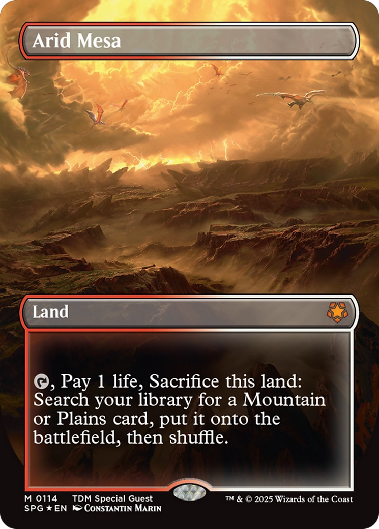 Arid Mesa (Borderless) (Dragonscale Foil) [Tarkir: Dragonstorm Special Guests] | Cracking-Singles