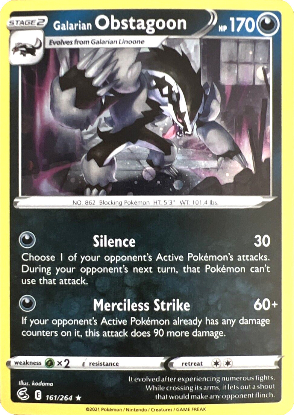 Galarian Obstagoon (161/264) (Cosmos Holo) [Sword & Shield: Fusion Strike] | Cracking-Singles