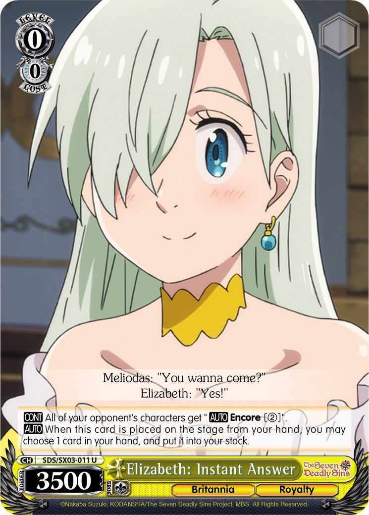 Elizabeth: Instant Answer (SDS/SX03-011 U) [The Seven Deadly Sins] | Cracking-Singles