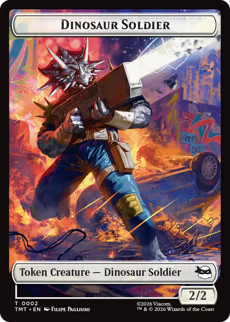 Dinosaur Soldier // Copy Double-Sided Token [Teenage Mutant Ninja Turtles Tokens] | Cracking-Singles