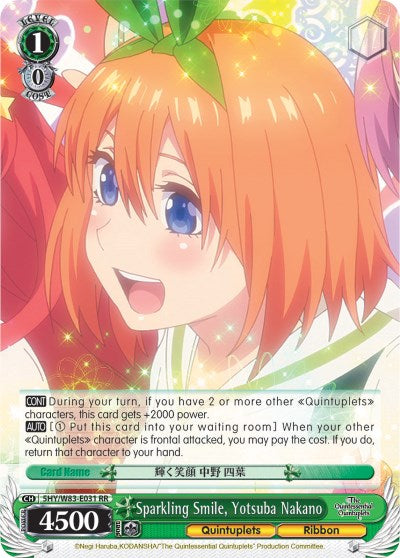Sparkling Smile, Yotsuba Nakano (5HY/W83-E031 RR) [The Quintessential Quintuplets] | Cracking-Singles