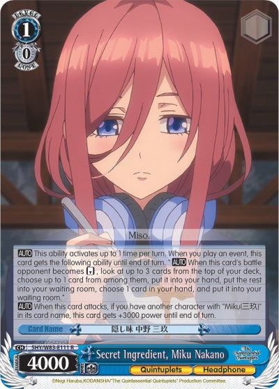 Secret Ingredient, Miku Nakano (5HY/W83-E111 R) [The Quintessential Quintuplets] | Cracking-Singles