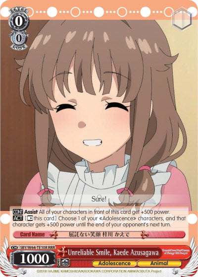 Unreliable Smile, Kaede Azusagawa (SBY/W64-TE10R RRR) [Rascal Does Not Dream of Bunny Girl Senpai] | Cracking-Singles