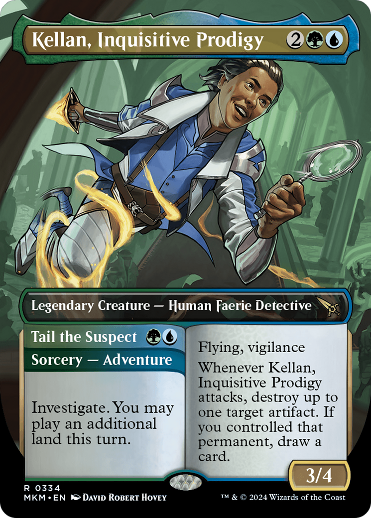 Kellan, Inquisitive Prodigy // Tail the Suspect (Borderless) [Murders at Karlov Manor] | Cracking-Singles