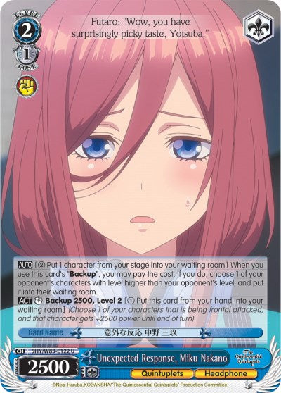 Unexpected Response, Miku Nakano (5HY/W83-E122 U) [The Quintessential Quintuplets] | Cracking-Singles