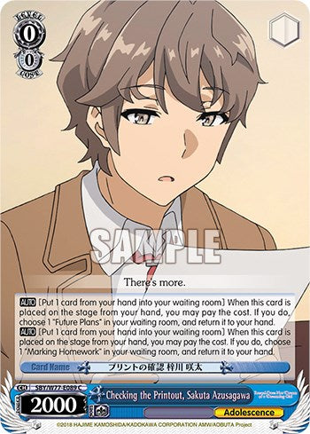 Checking the Printout, Sakuta Azusagawa [Rascal Does Not Dream of a Dreaming Girl] | Cracking-Singles