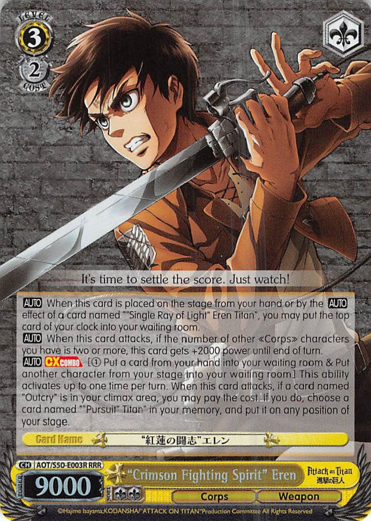 "Crimson Fighting Spirit" Eren (AOT/S50-E003R RRR) [Attack on Titan Vol. 2] | Cracking-Singles