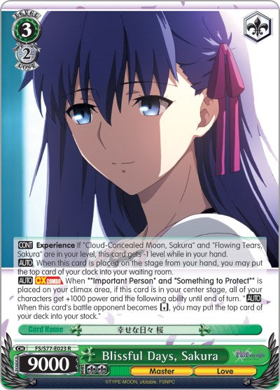 Blissful Days, Sakura (FS/S77-E023 R) [Fate/Stay Night [Heaven's Feel] Vol.2] | Cracking-Singles