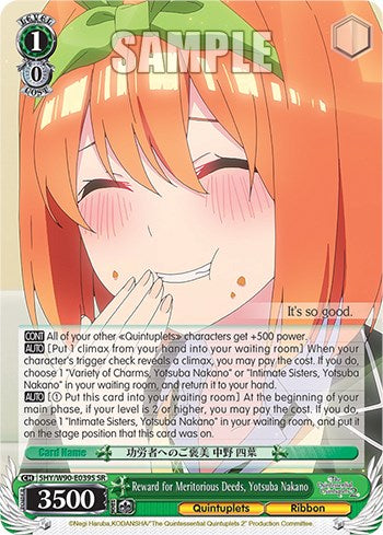 Reward for Meritorious Deeds, Yotsuba Nakano (5HY/W90-E039S SR) [The Quintessential Quintuplets 2] | Cracking-Singles