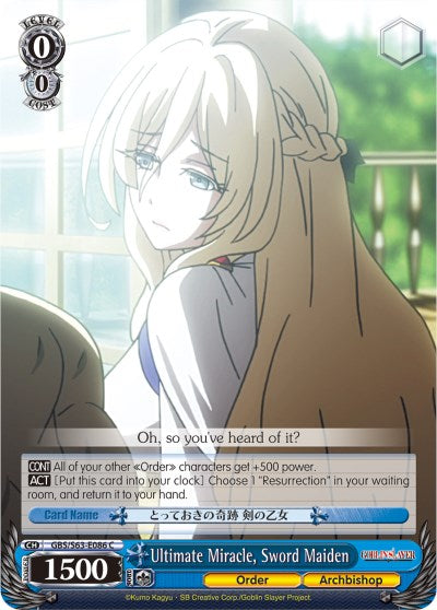 Ultimate Miracle, Sword Maiden (GBS/S63-E086 C) [Goblin Slayer] | Cracking-Singles