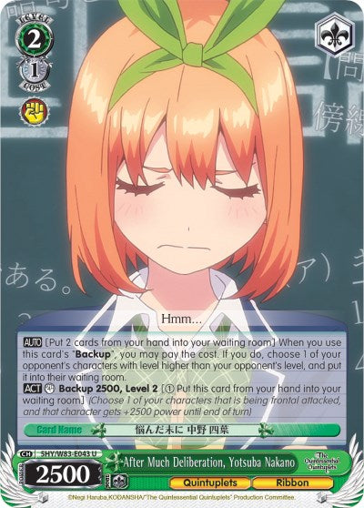 After Much Deliberation, Yotsuba Nakano (5HY/W83-E043 U) [The Quintessential Quintuplets] | Cracking-Singles