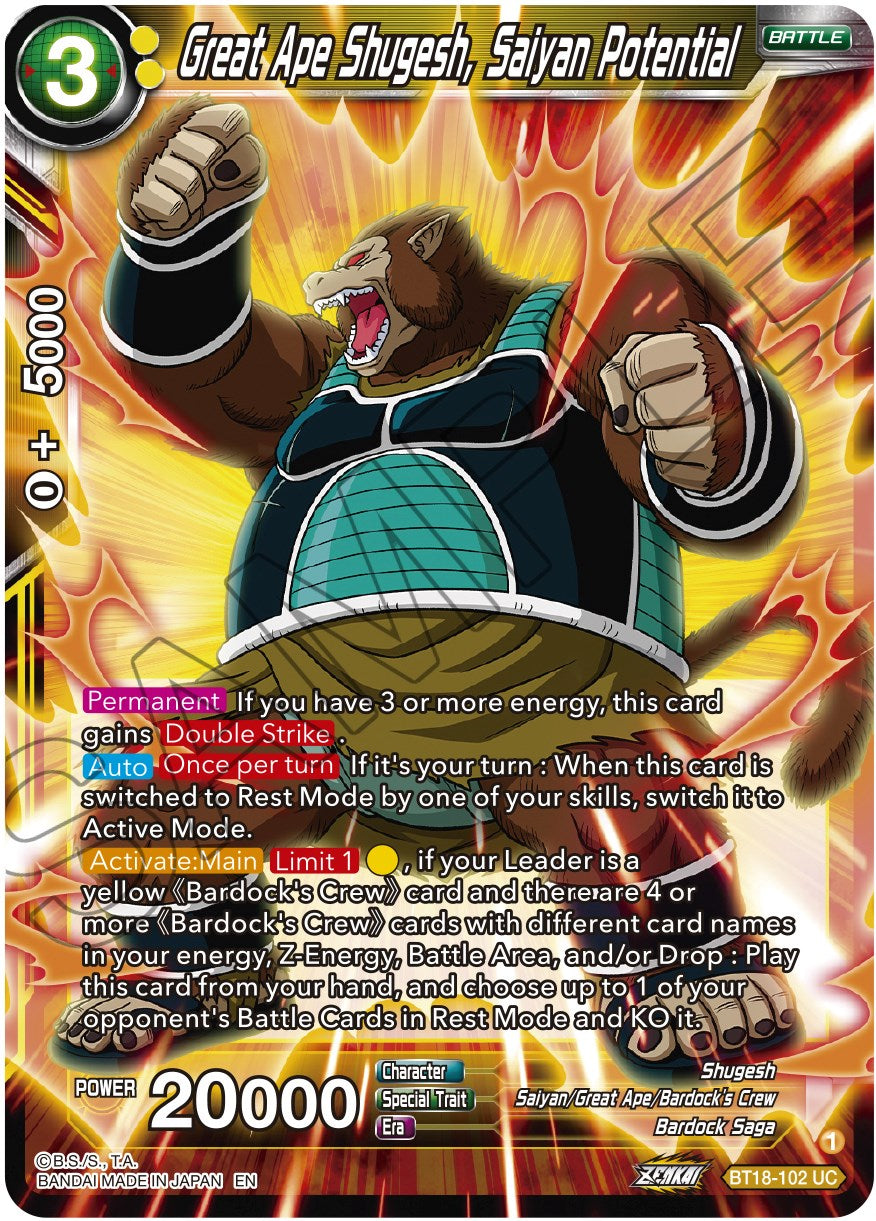 Great Ape Shugesh, Saiyan Potential (BT18-102) [Dawn of the Z-Legends] | Cracking-Singles