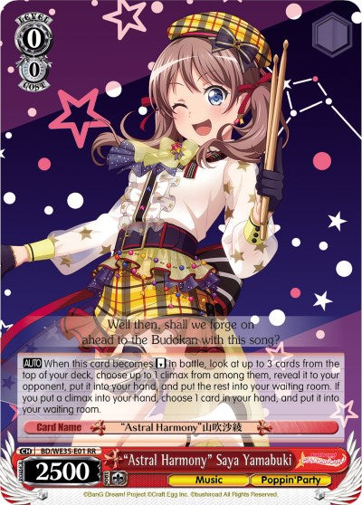 "Astral Harmony" Saya Yamabuki (BD/WE35-E01 RR) (Parallel Foil) [Poppin'Party x Roselia] | Cracking-Singles