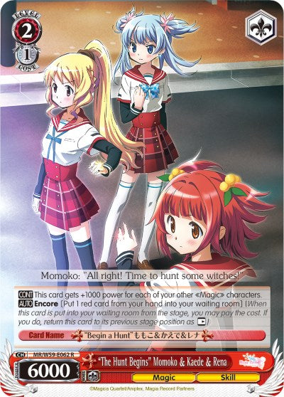 "The Hunt Begins" Momoko & Kaede & Rena (MR/W59-E062 R) [Magia Record: Puella Magi Madoka Magica [Side Story] (Mobile)] | Cracking-Singles