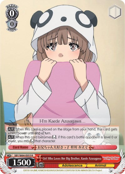 Girl Who Loves Her Big Brother, Kaede Azusagawa (SBY/W64-E055 R) [Rascal Does Not Dream of Bunny Girl Senpai] | Cracking-Singles