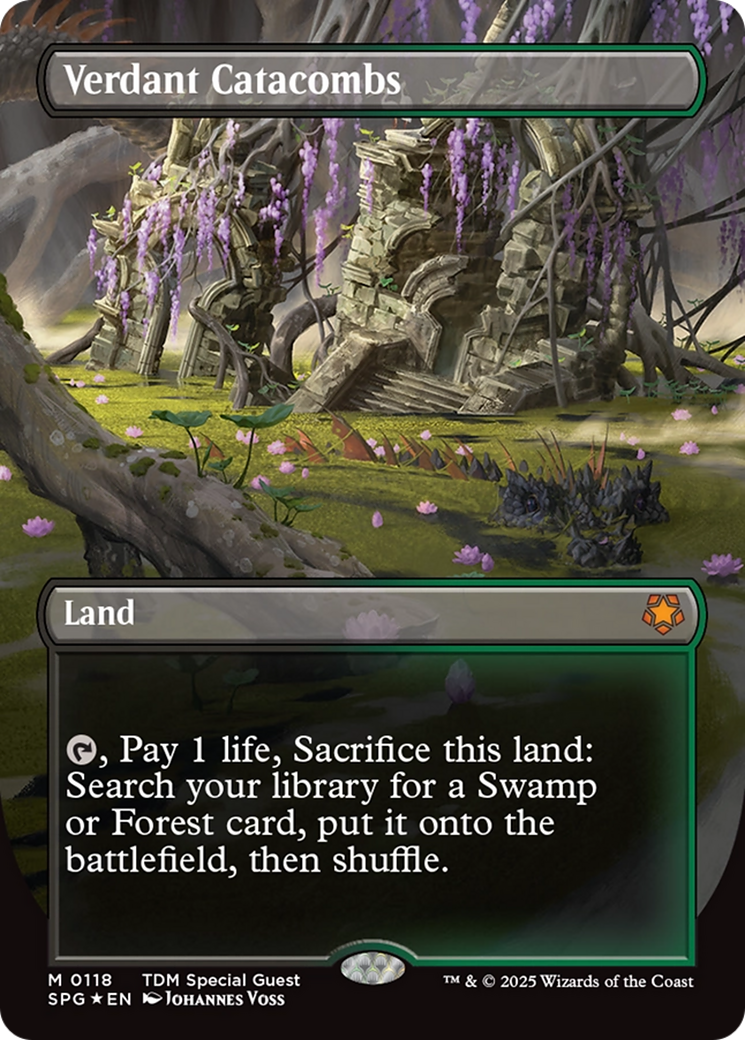 Verdant Catacombs (Borderless) (Dragonscale Foil) [Tarkir: Dragonstorm Special Guests] | Cracking-Singles