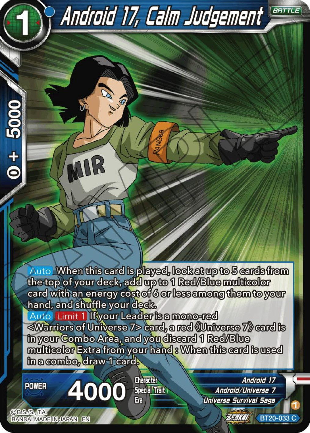 Android 17, Calm Judgement (BT20-033) [Power Absorbed] | Cracking-Singles