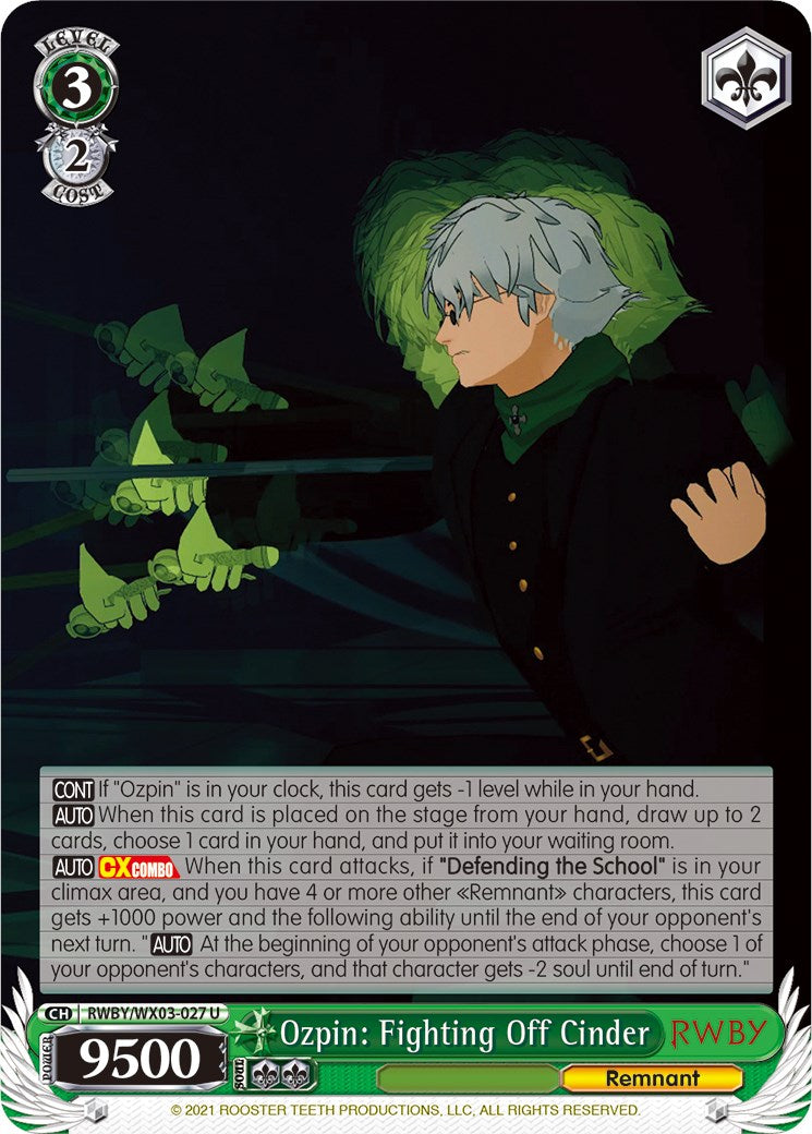 Ozpin: Fighting Off Cinder (RWBY/WX03-027 U) [RWBY] | Cracking-Singles