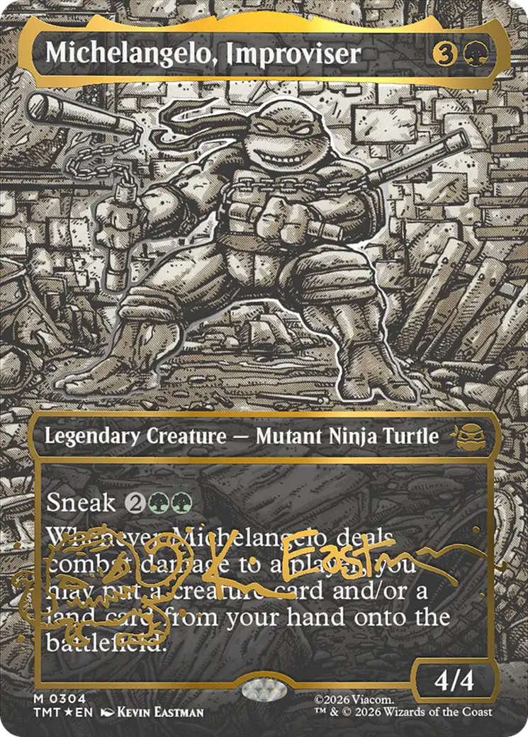 Michelangelo, Improviser (Borderless) (Gold-Stamped Signature) [Teenage Mutant Ninja Turtles] | Cracking-Singles