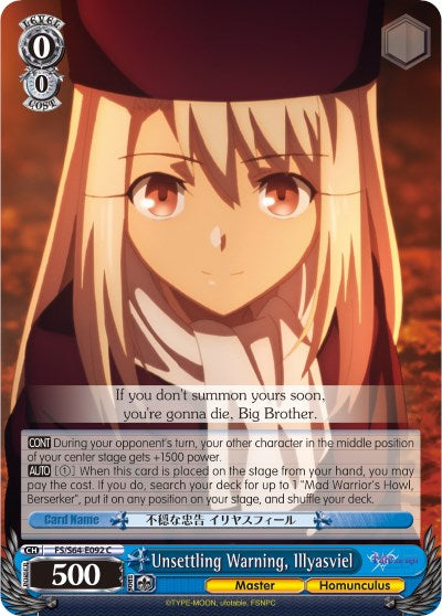 Unsettling Warning, Illyasviel (FS/S64-E092 C) [Fate/Stay Night [Heaven's Feel]] | Cracking-Singles