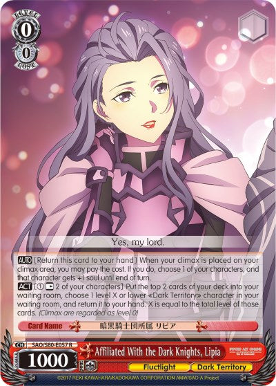 Affiliated With the Dark Knights, Lipia (SAO/S80-E057 R) [Sword Art Online -Alicization- Vol.2] | Cracking-Singles