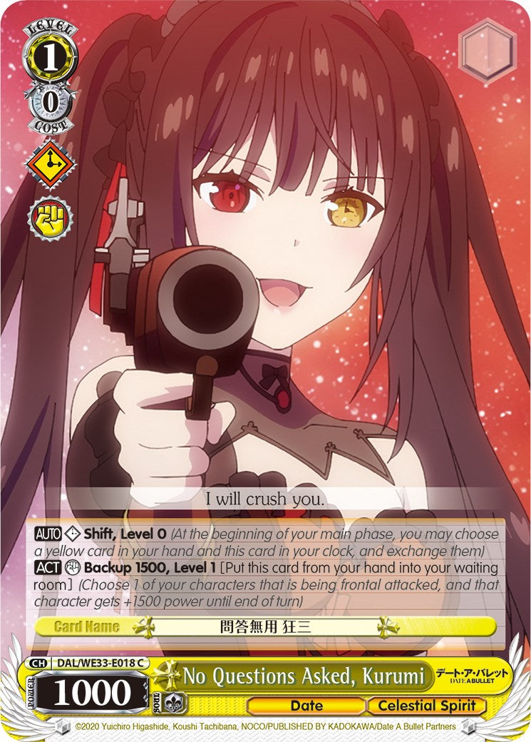 No Questions Asked, Kurumi (DAL/WE33-E018 C) (Parallel Foil) [Date A Bullet] | Cracking-Singles