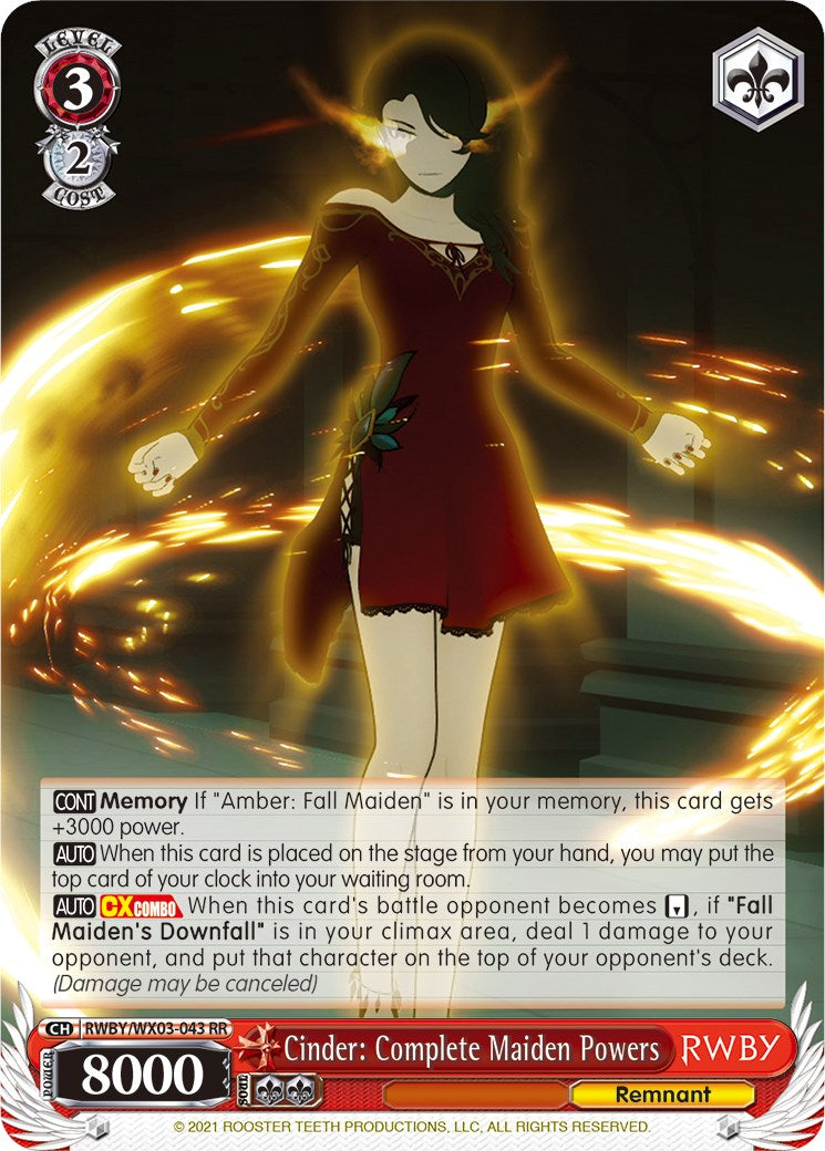 Cinder: Complete Maiden Powers (RWBY/WX03-043 RR) [RWBY] | Cracking-Singles