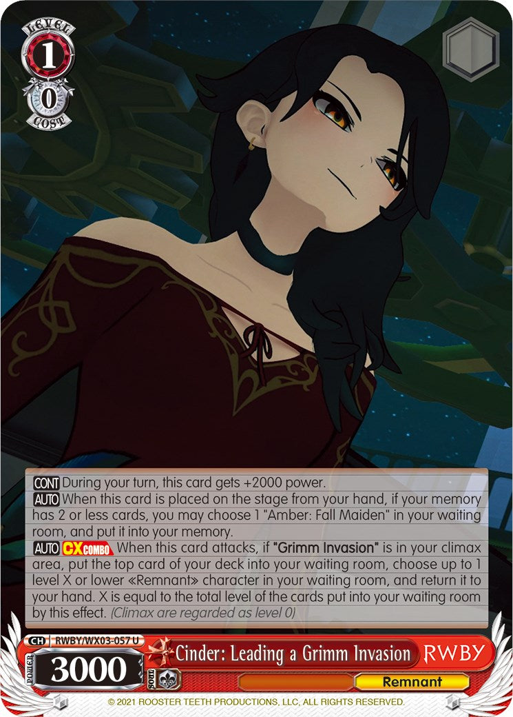Cinder: Leading a Grimm Invasion (RWBY/WX03-057 U) [RWBY] | Cracking-Singles