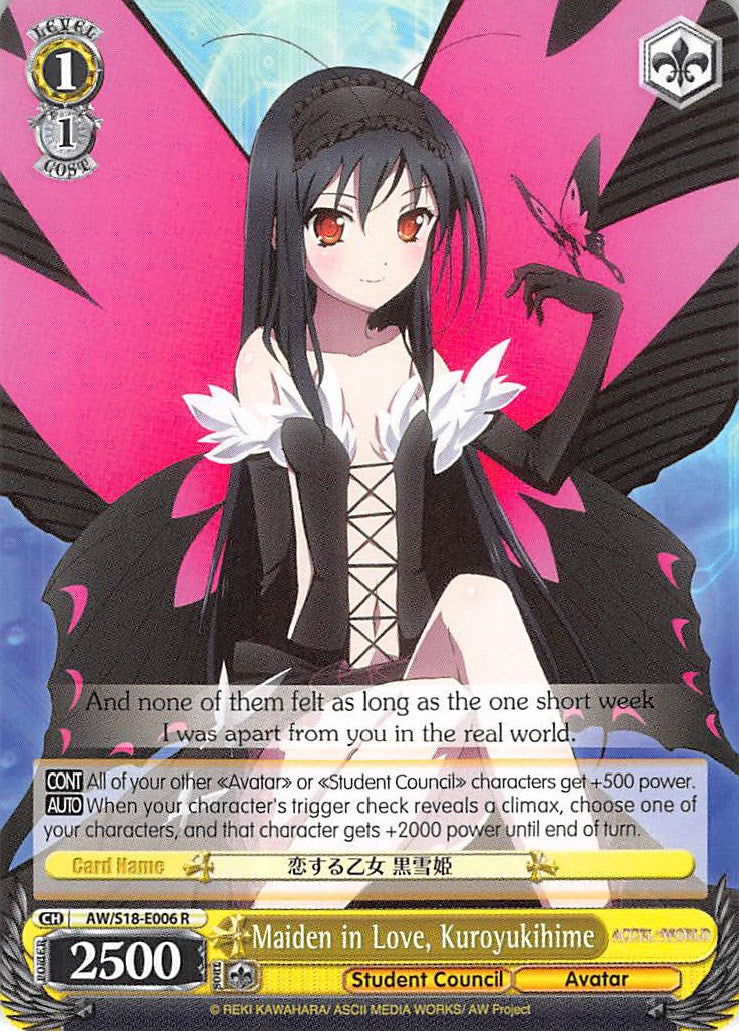 Maiden in Love, Kuroyukihime (AW/S18-E006 R) [Accel World] | Cracking-Singles