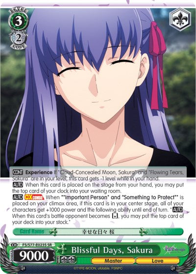 Blissful Days, Sakura (FS/S77-E023S SR) [Fate/Stay Night [Heaven's Feel] Vol.2] | Cracking-Singles
