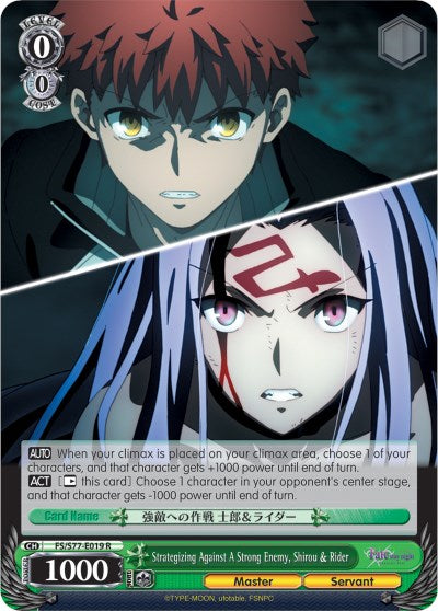 Strategizing Against A Strong Enemy, Shirou & Rider (FS/S77-E019 R) [Fate/Stay Night [Heaven's Feel] Vol.2] | Cracking-Singles
