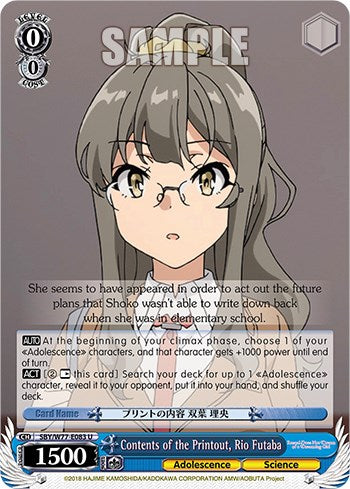 Contents of the Printout, Rio Futaba [Rascal Does Not Dream of a Dreaming Girl] | Cracking-Singles