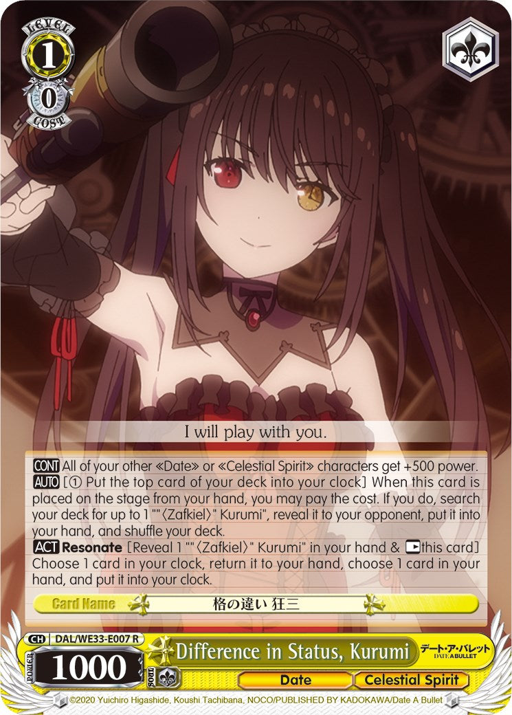 Difference in Status, Kurumi (DAL/WE33-E007 R) (Parallel Foil) [Date A Bullet] | Cracking-Singles