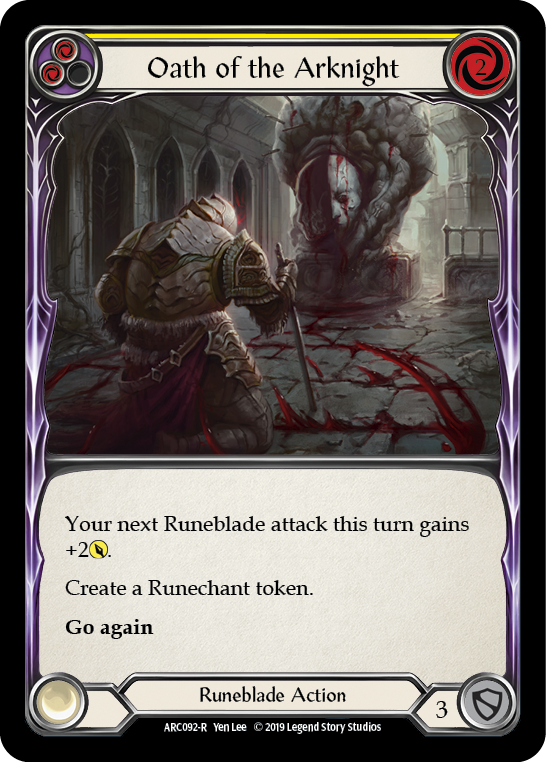 Oath of the Arknight (Yellow) [ARC092-R] (Arcane Rising)  1st Edition Rainbow Foil | Cracking-Singles