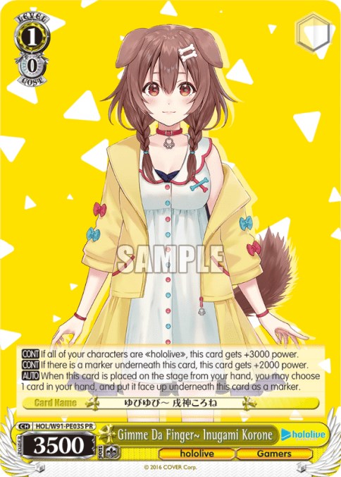 Gimme Da Finger~ Inugami Korone (HOL/W91-PE03 PR) (Bushiroad on the Road 2022) (Promo) [hololive production] | Cracking-Singles