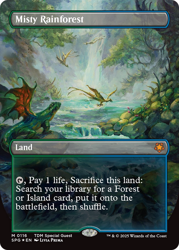Misty Rainforest (Borderless) (Dragonscale Foil) [Tarkir: Dragonstorm Special Guests] | Cracking-Singles