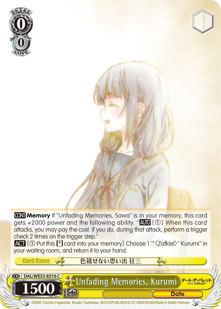 Unfading Memories, Kurumi (DAL/WE33-E016 C) (Parallel Foil) [Date A Bullet] | Cracking-Singles