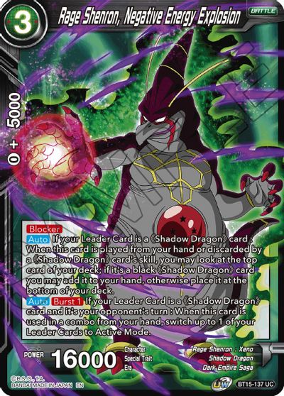 Rage Shenron, Negative Energy Explosion (BT15-137) [Saiyan Showdown] | Cracking-Singles