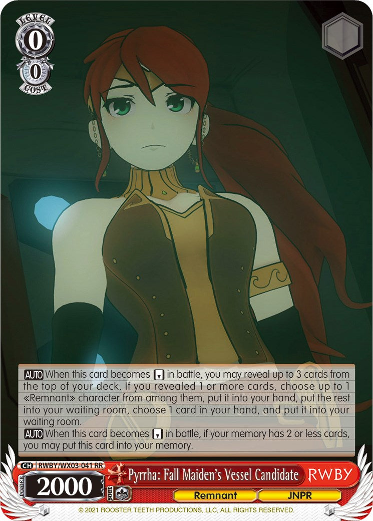 Pyrrha: Fall Maiden's Vessel Candidate (RWBY/WX03-041 RR) [RWBY] | Cracking-Singles