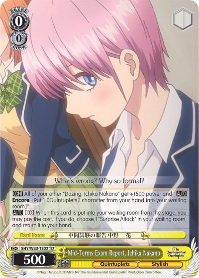 Mid-Terms Exam Report, Ichika Nakano (5HY/W83-TE02 TD) [The Quintessential Quintuplets] | Cracking-Singles