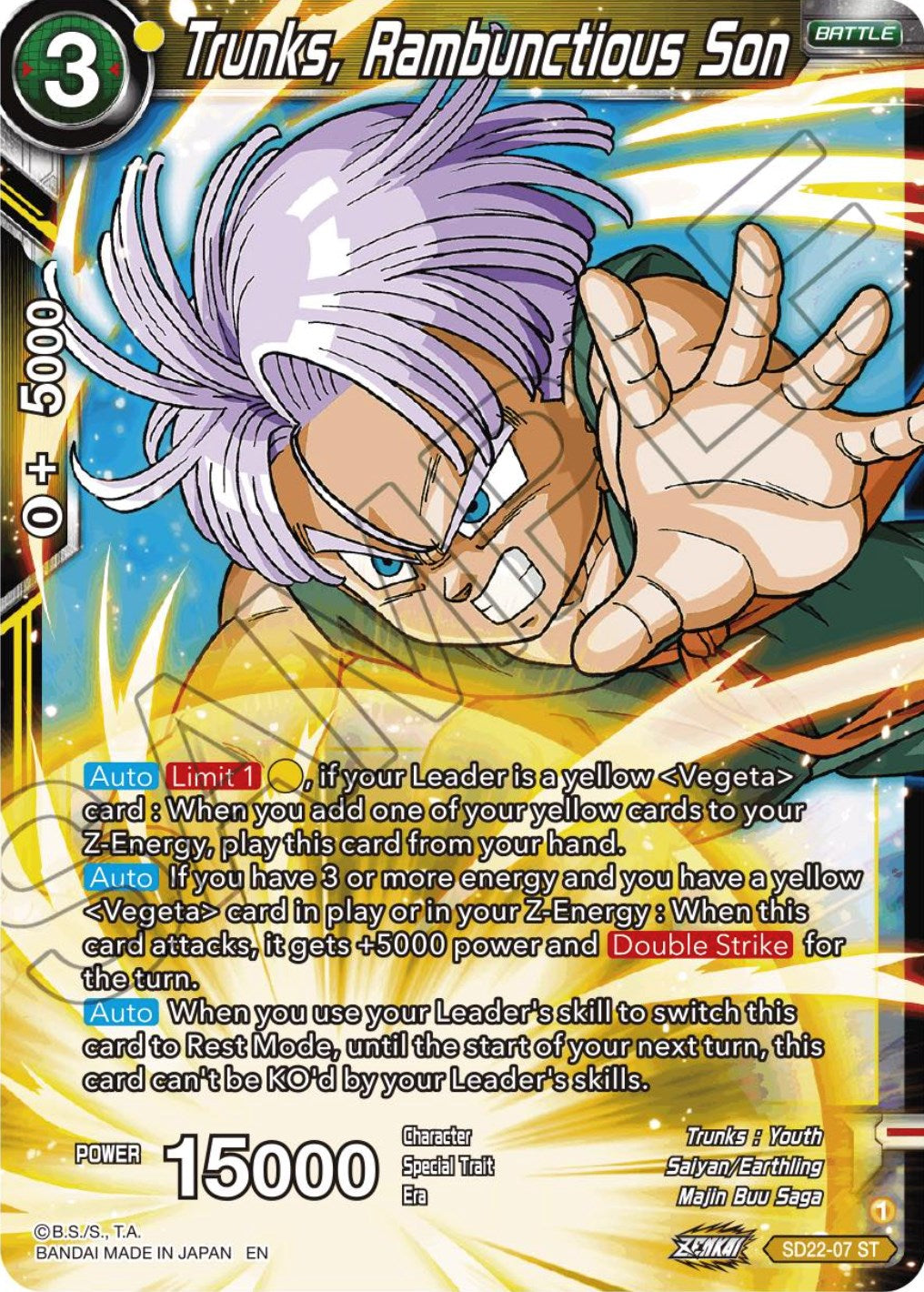 Trunks, Rambunctious Son (Starter Deck Exclusive) (SD22-07) [Power Absorbed] | Cracking-Singles