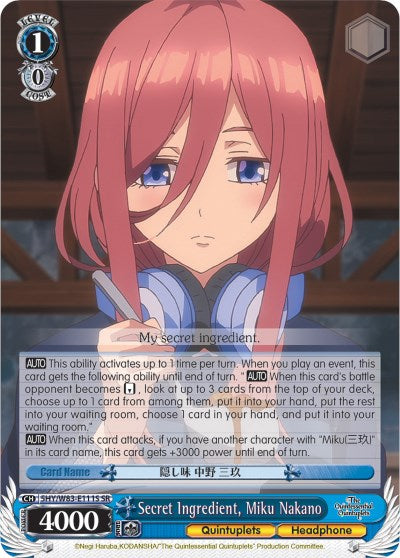 Secret Ingredient, Miku Nakano (5HY/W83-E111S SR) [The Quintessential Quintuplets] | Cracking-Singles